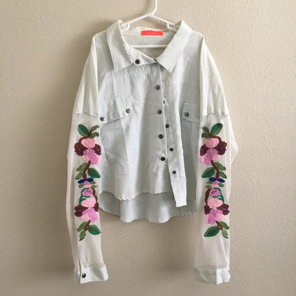 Long Sleeve Crop Top with Embroidered Sleeves